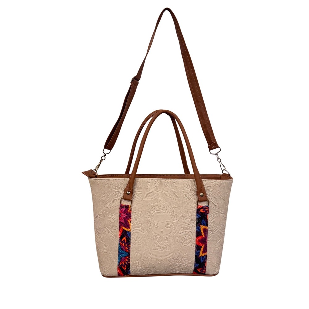 Bolso Modelo "Sandy" Portrait Tote Bag Faux Leather 11x13x4.75" EUC Mexico
